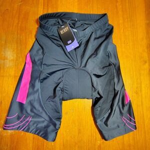 BEROY Women Cycling Shorts Padded Bike Bicycle Riding Pants Black Pink Size M